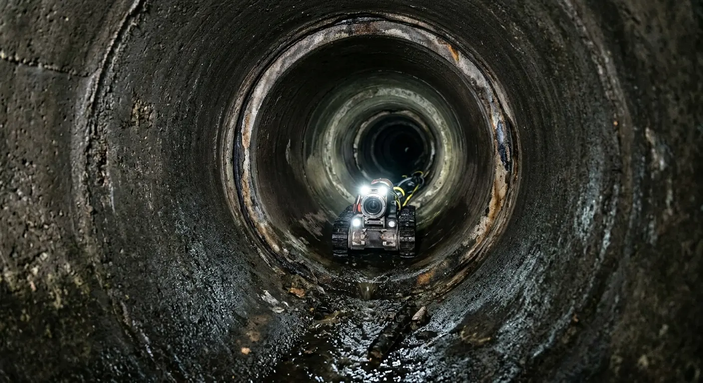 Robotic sewer camera inspecting pipe interior for Sewer Line Repair in Garden City